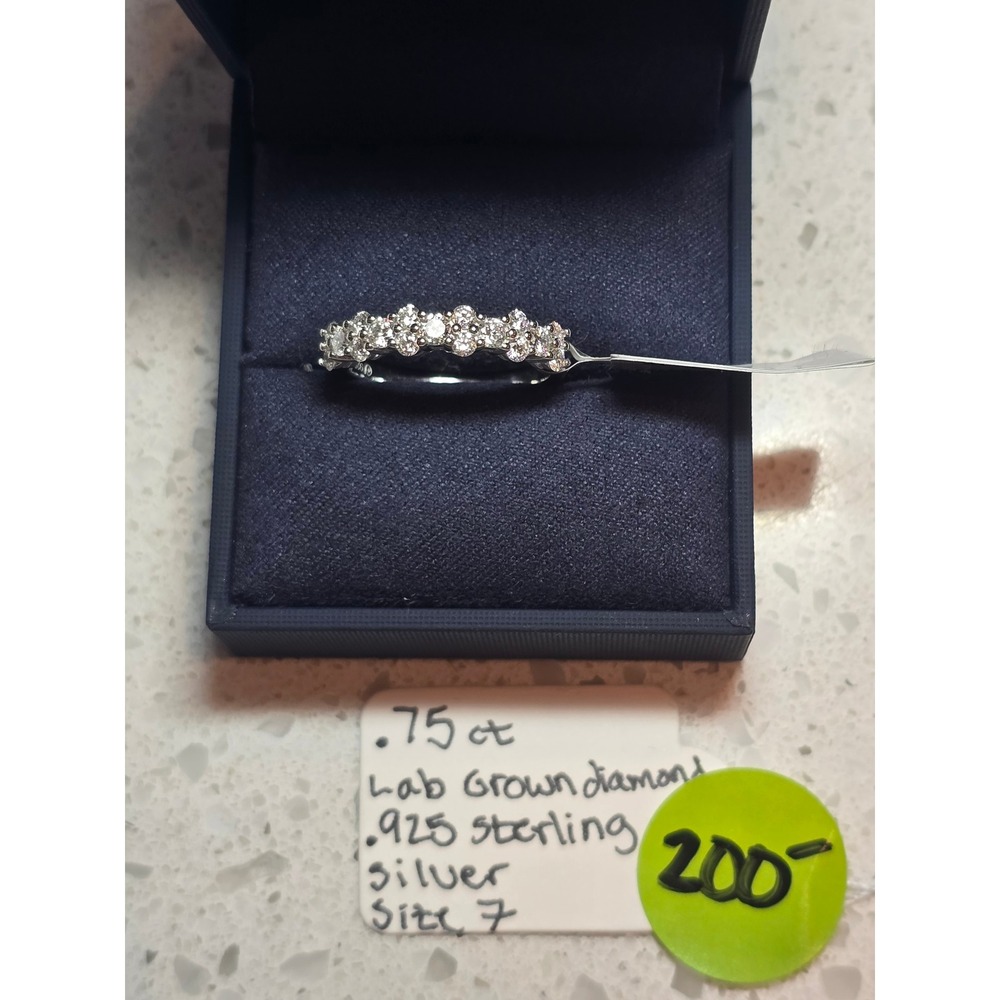 .75ct Lab Grown Diamond Scalloped Eternity Band .925 Sterling Silver Ring Size 7 - Picture 2 of 3